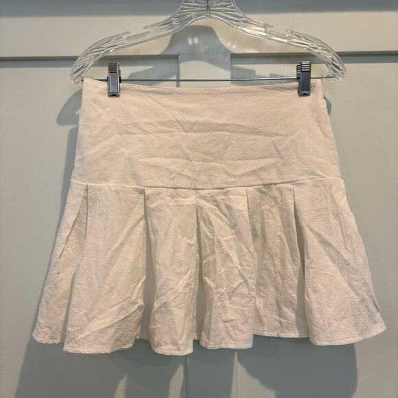 Boho Cottage Mini Skirt Medium White Tennis Pleated Crinkle Gauze Academia Prep - Picture 1 of 9